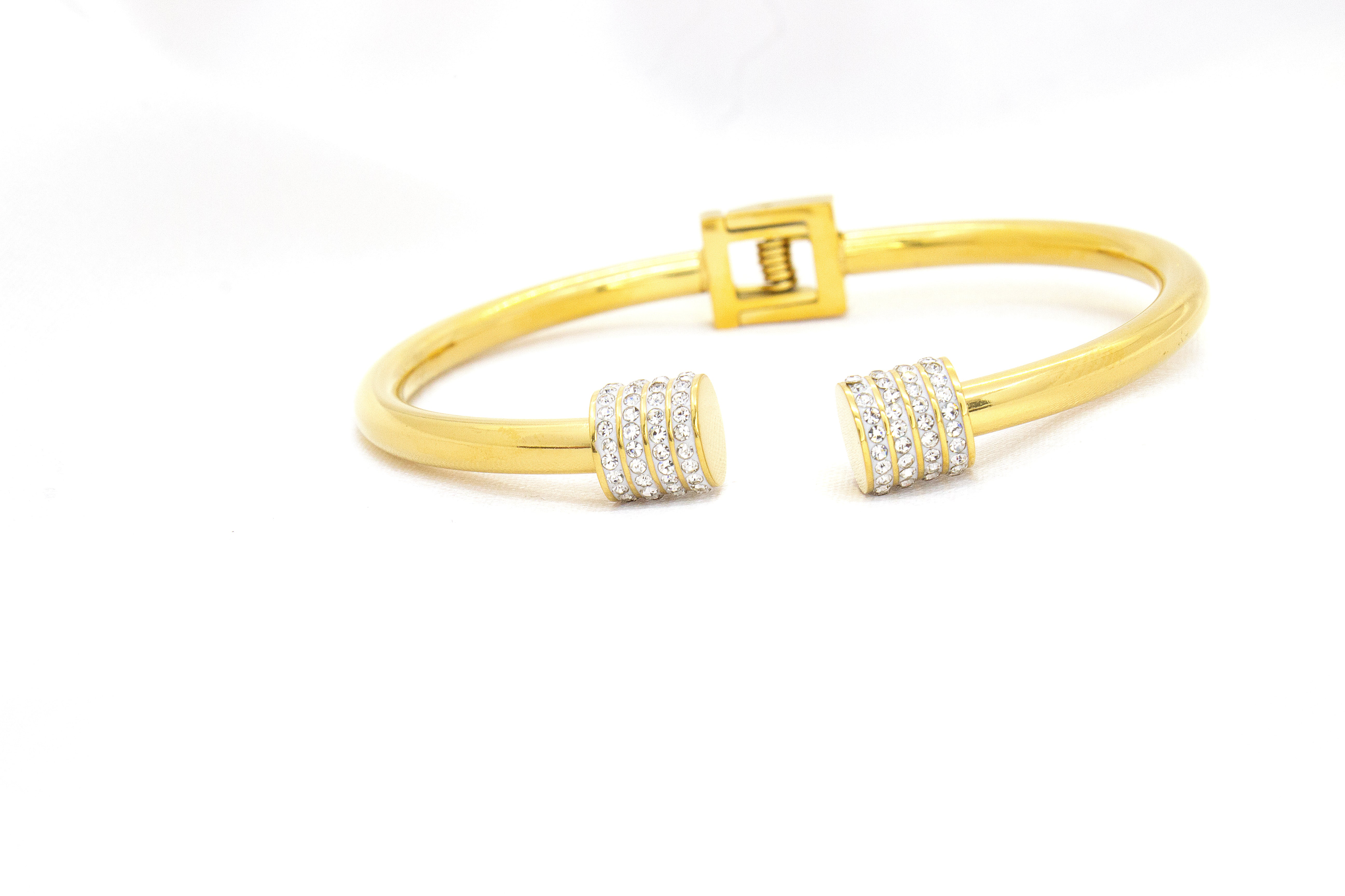 CYLINDER-END OPEN GOLD BRACELET