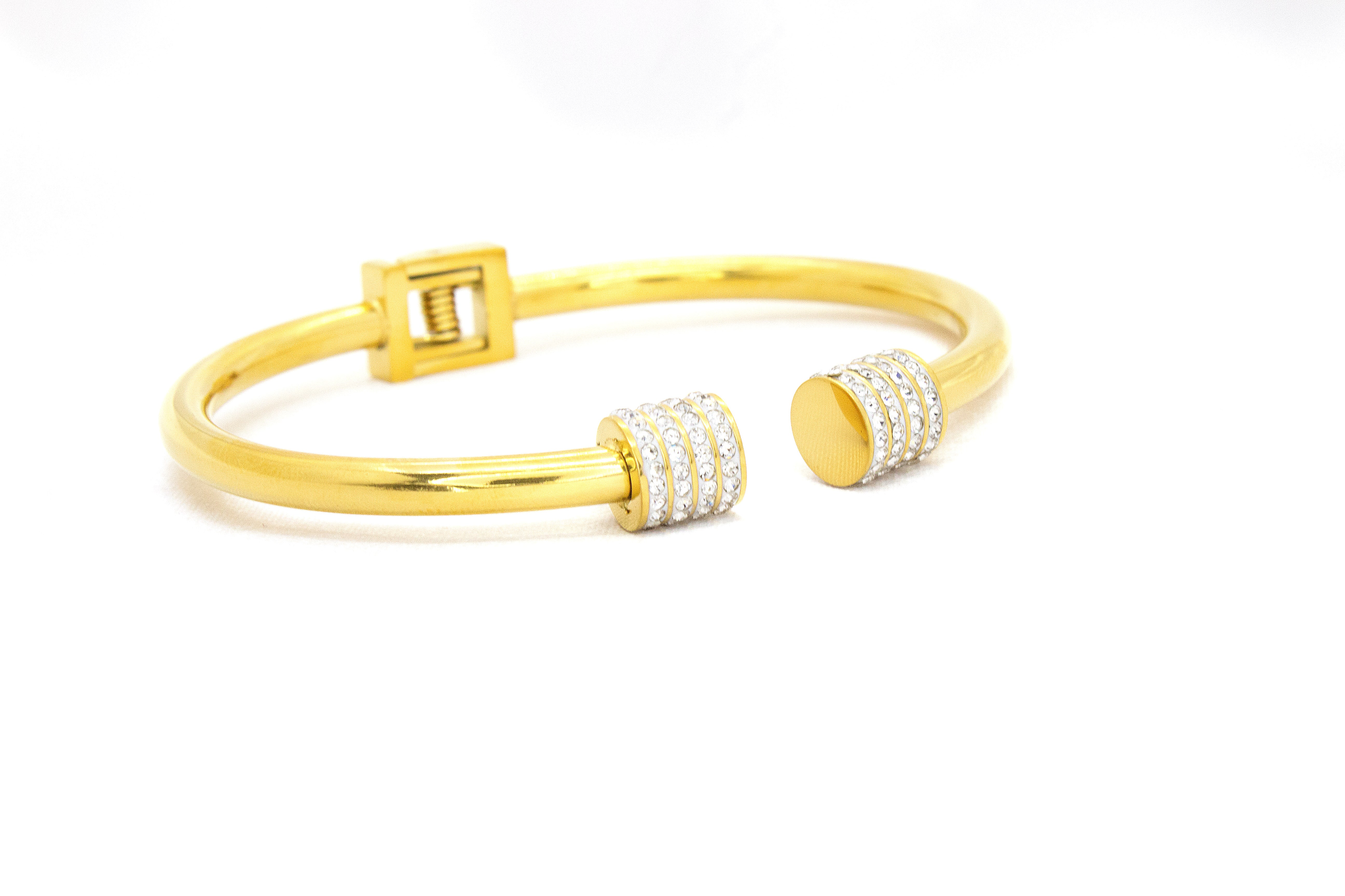 CYLINDER-END OPEN GOLD BRACELET