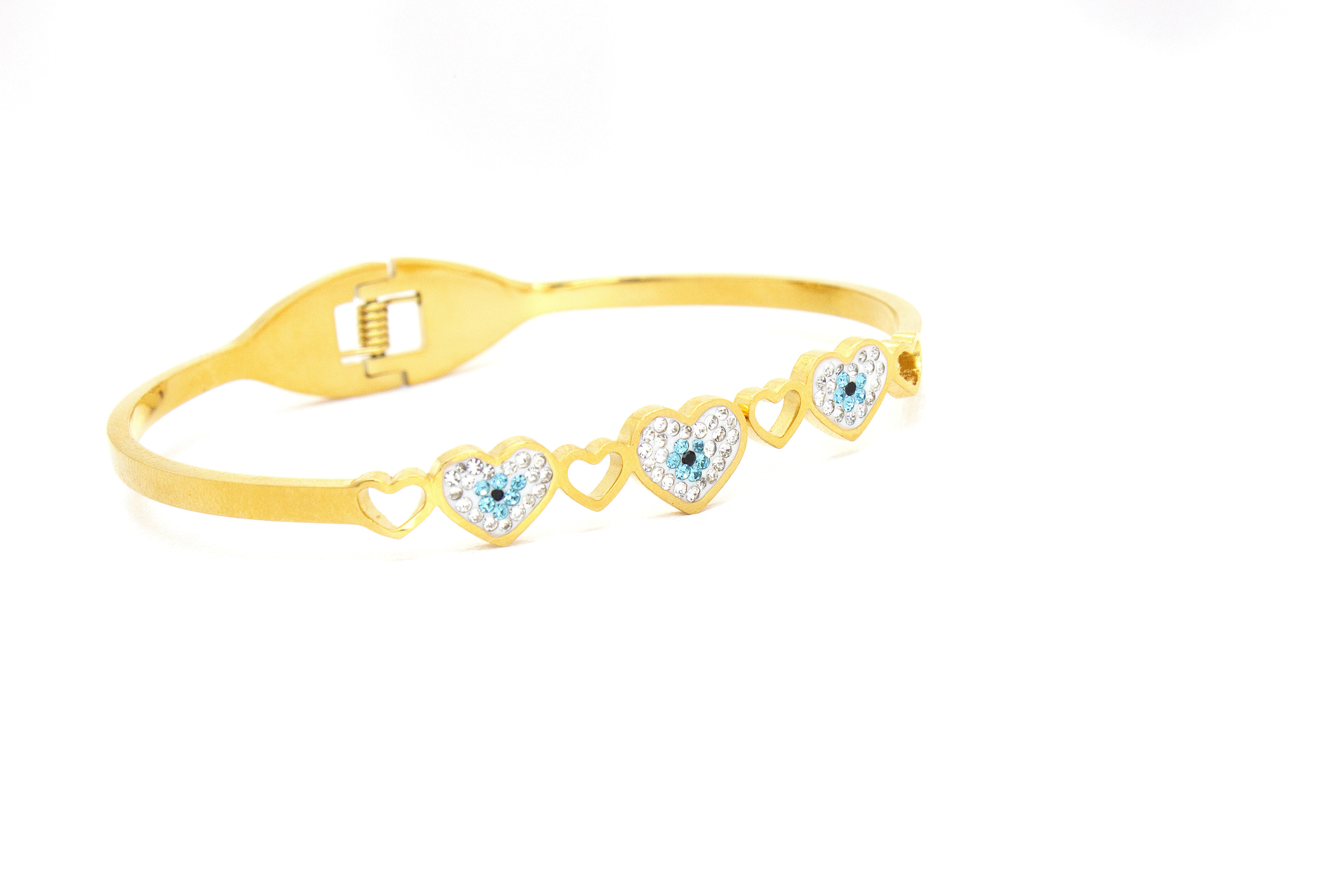 BLUE CRYSTAL HEART CHARM BRACELET