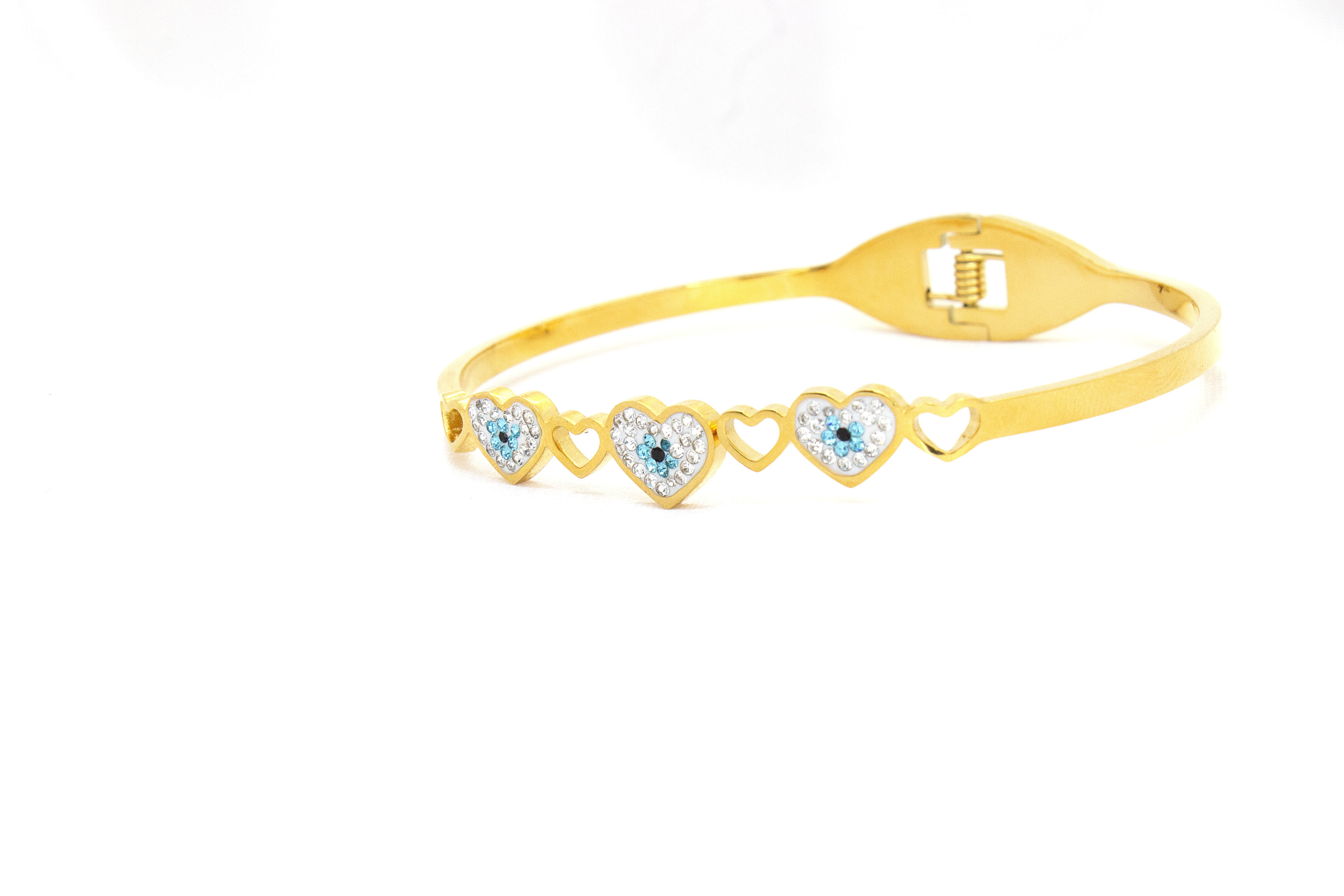 BLUE CRYSTAL HEART CHARM BRACELET