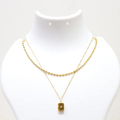 TWIN LAYERS RECTANGLE PENDANT NECKLACE