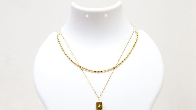 TWIN LAYERS RECTANGLE PENDANT NECKLACE