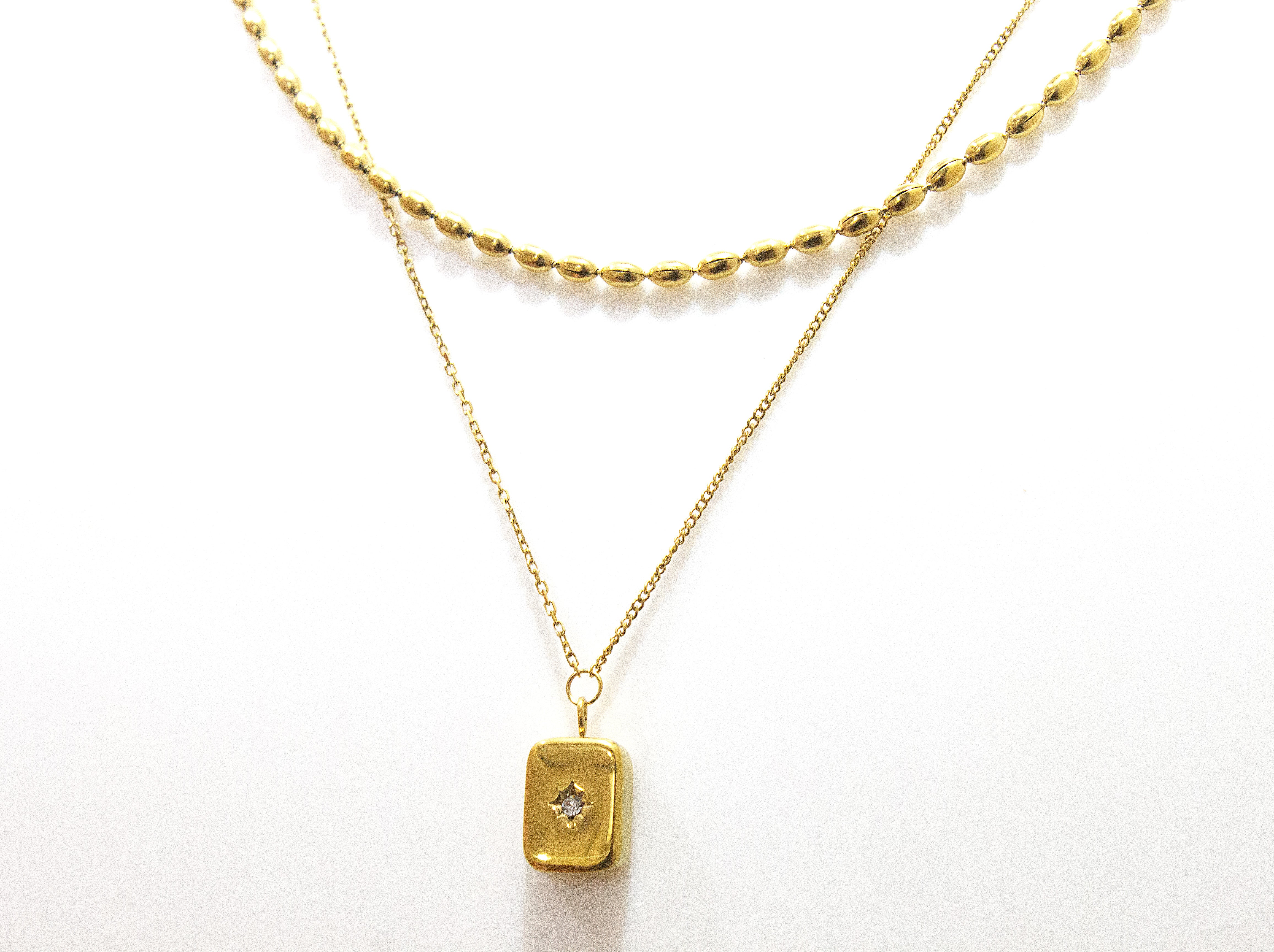 TWIN LAYERS RECTANGLE PENDANT NECKLACE
