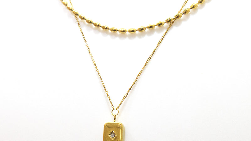TWIN LAYERS RECTANGLE PENDANT NECKLACE