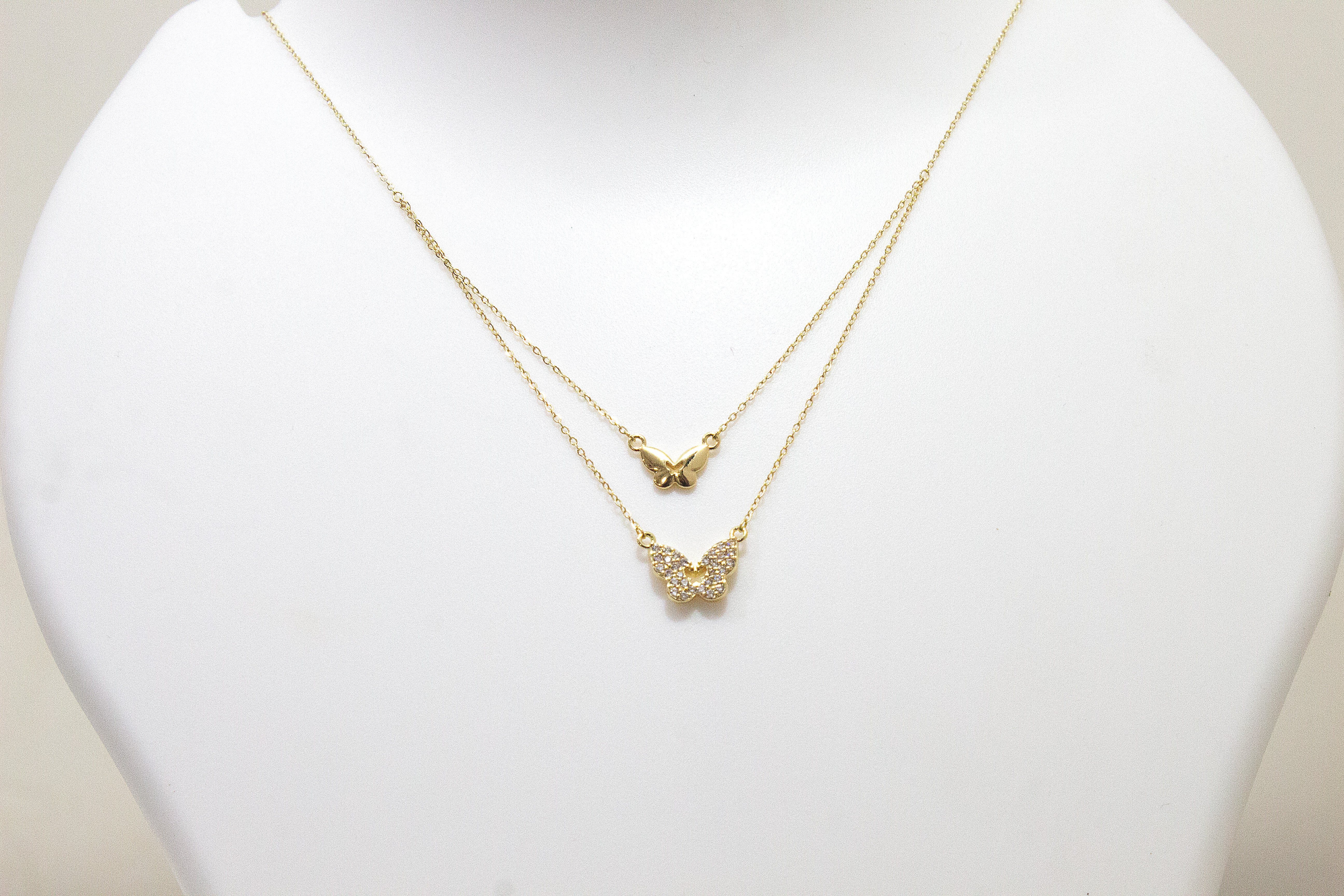 DUAL LAYER BUTTERFLY CHARM NECKLACE
