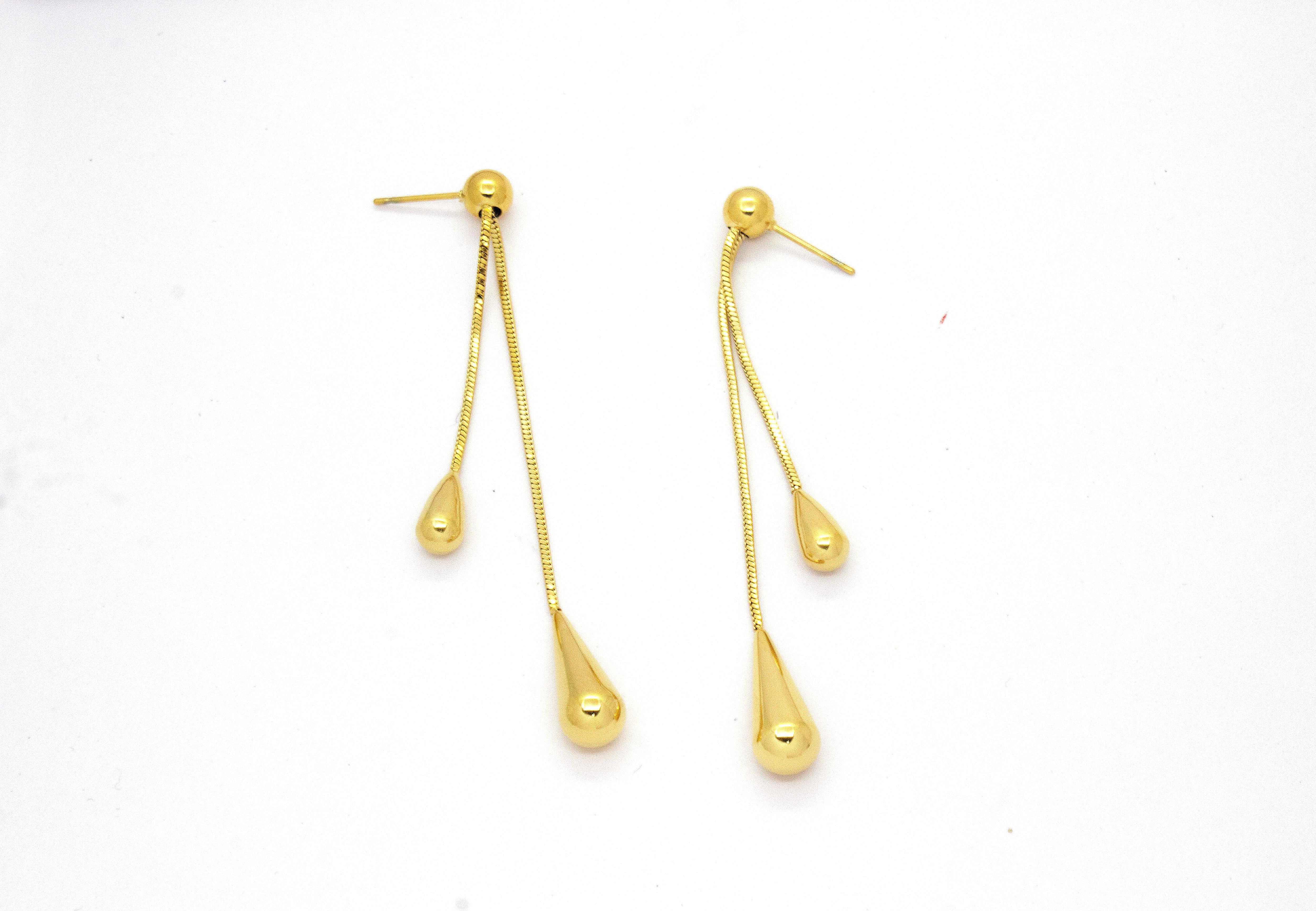 GOLD DROPLET CHAIN EARRINGS