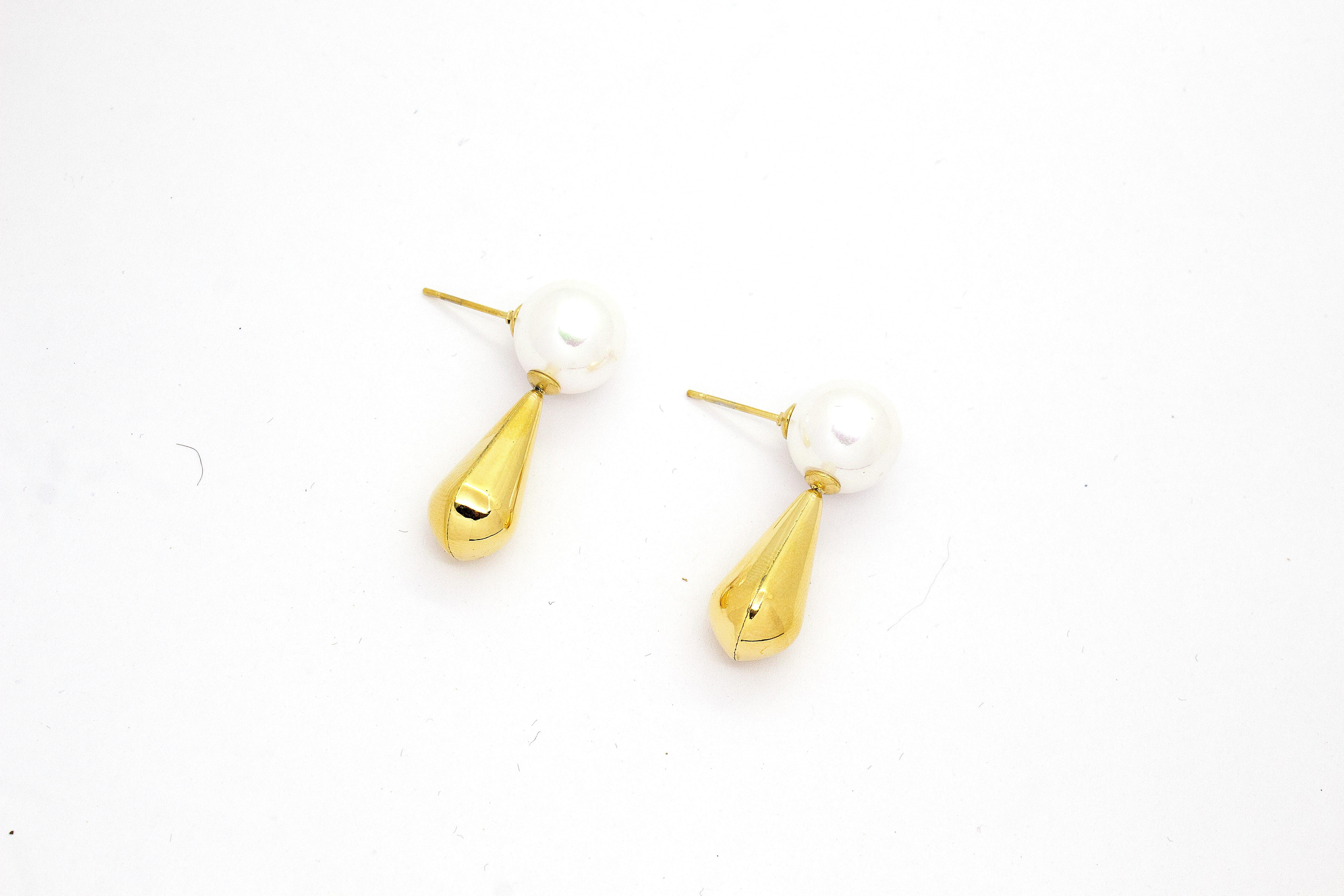 GOLD PEARL CONE DROP EARRINGS