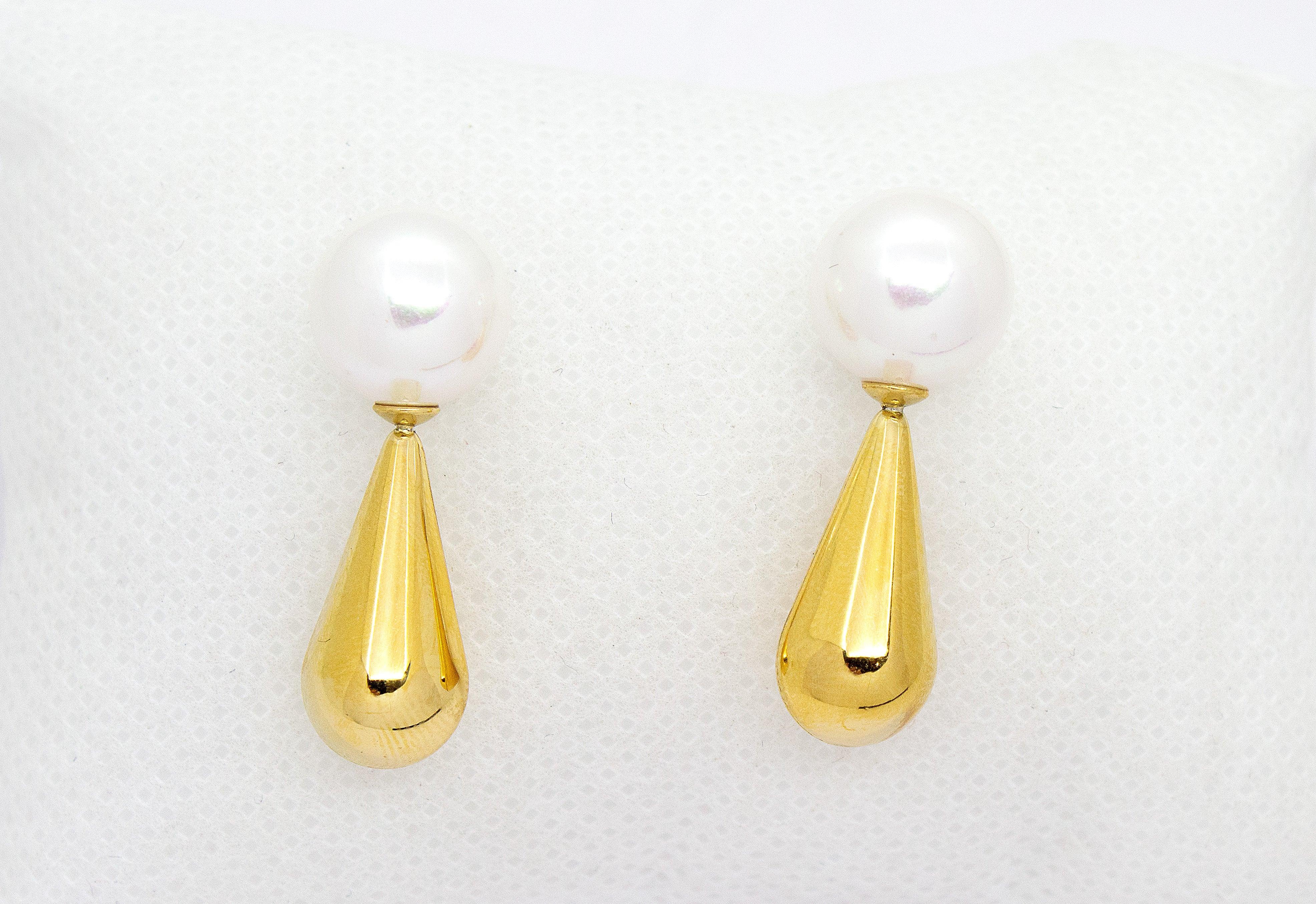GOLD PEARL CONE DROP EARRINGS