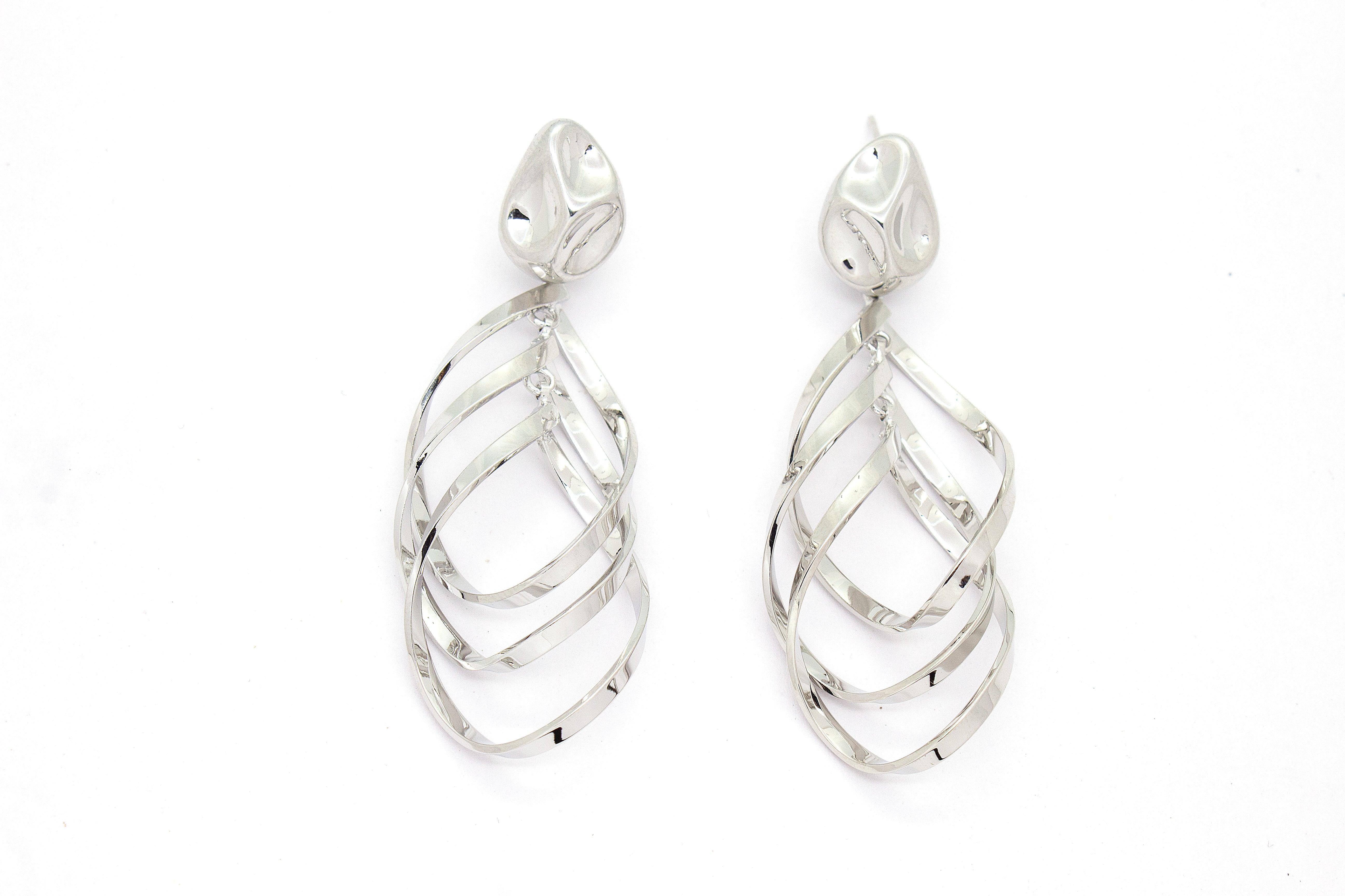 SPIRAL CASCADE EARRINGS – HIGH SHINE SILVER FINISH