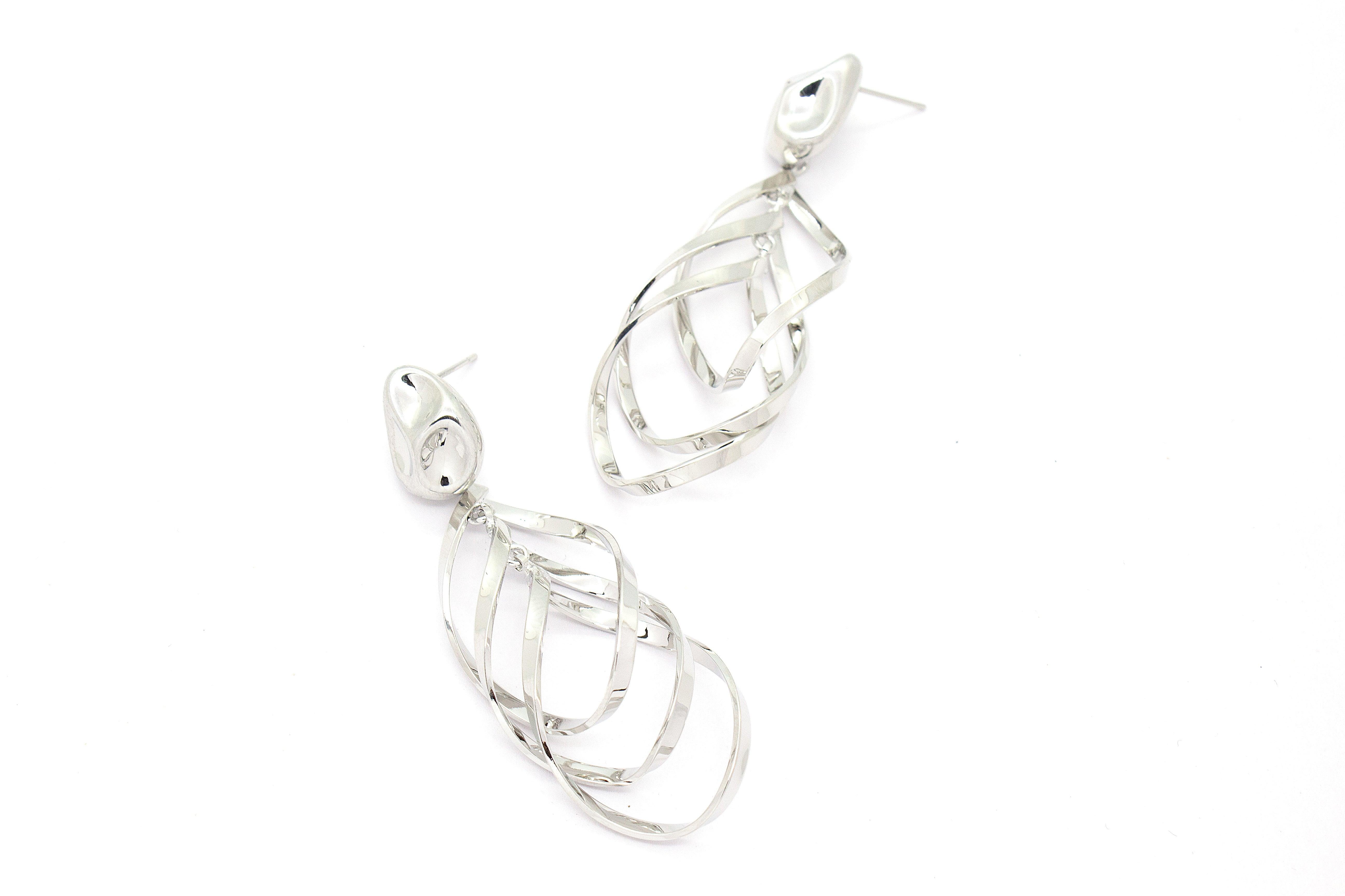 SPIRAL CASCADE EARRINGS – HIGH SHINE SILVER FINISH