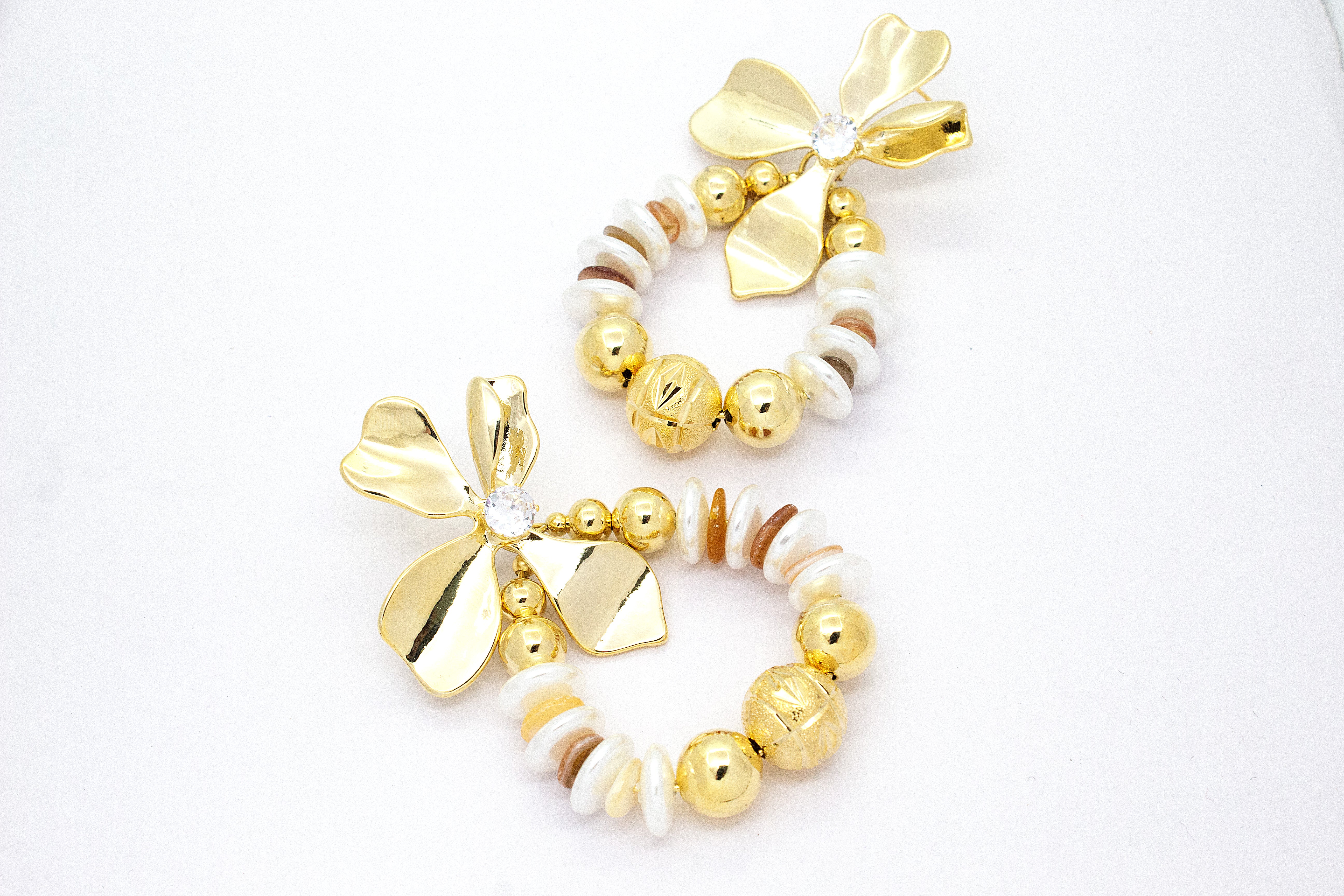 FLORAL CHARM HOOP EARRINGS WITH BEADED