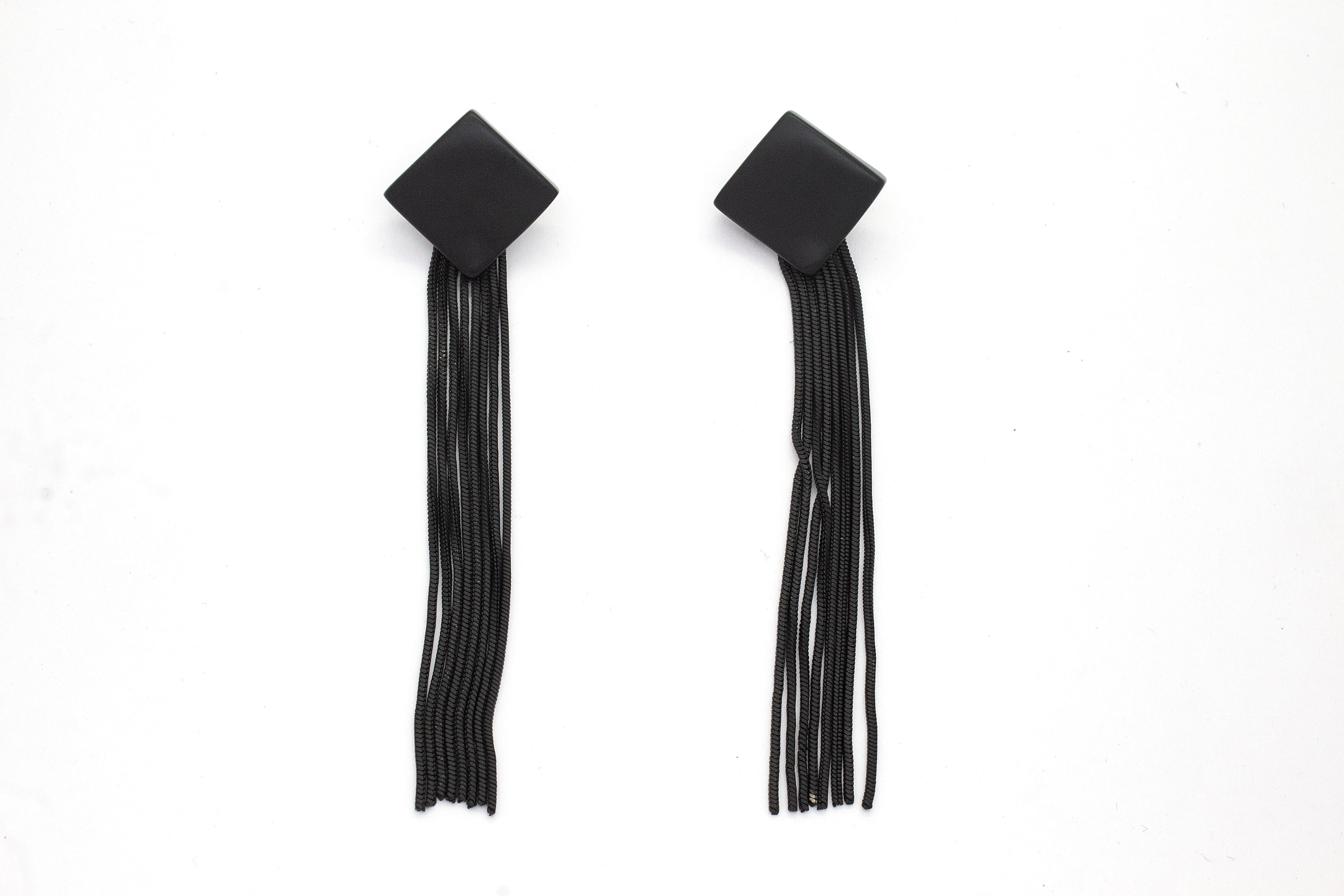 BLACK TASSEL DROP EARRINGS IN MATTE FINISH