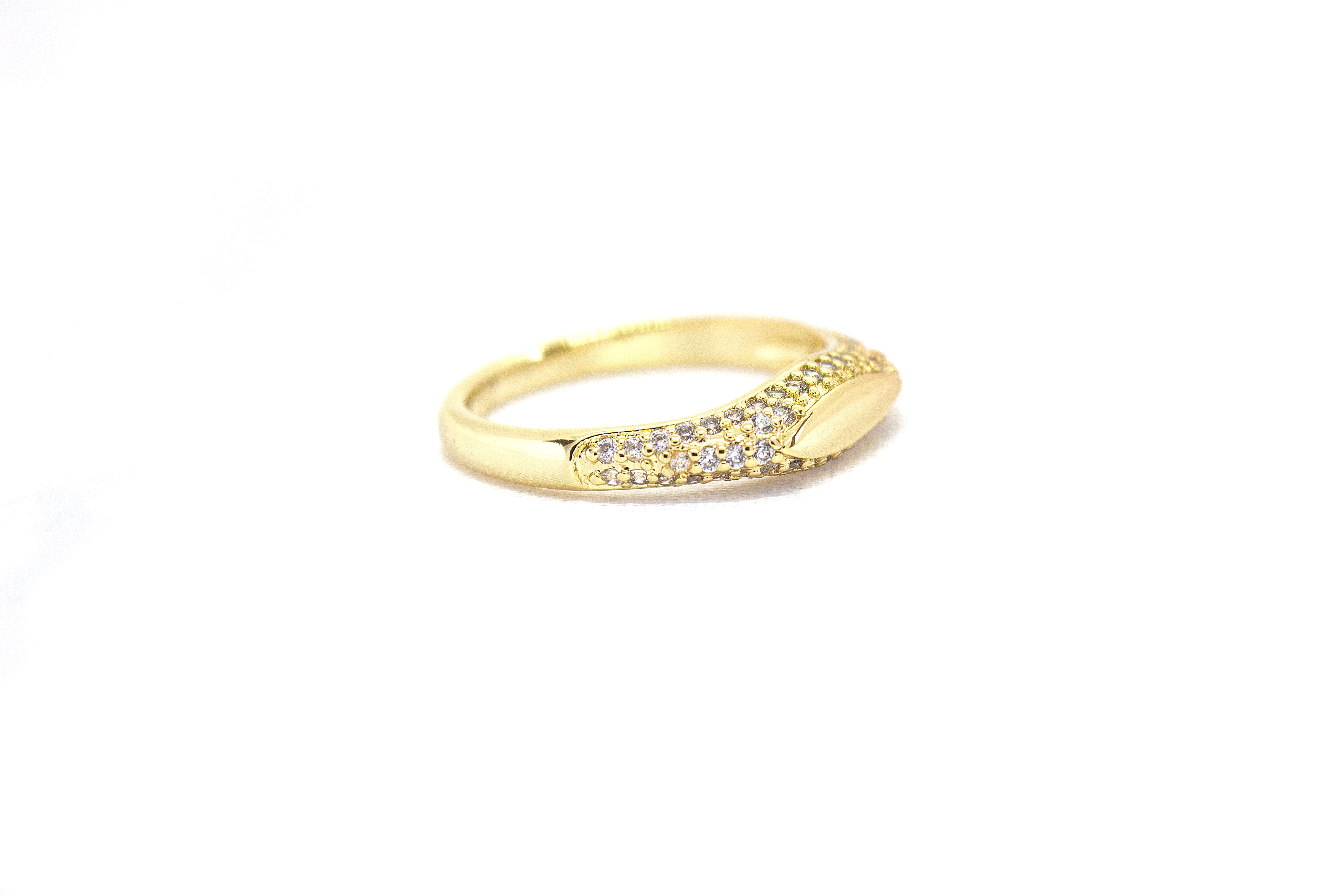 CURVED GOLD MICRO PAVE ZIRCON RING