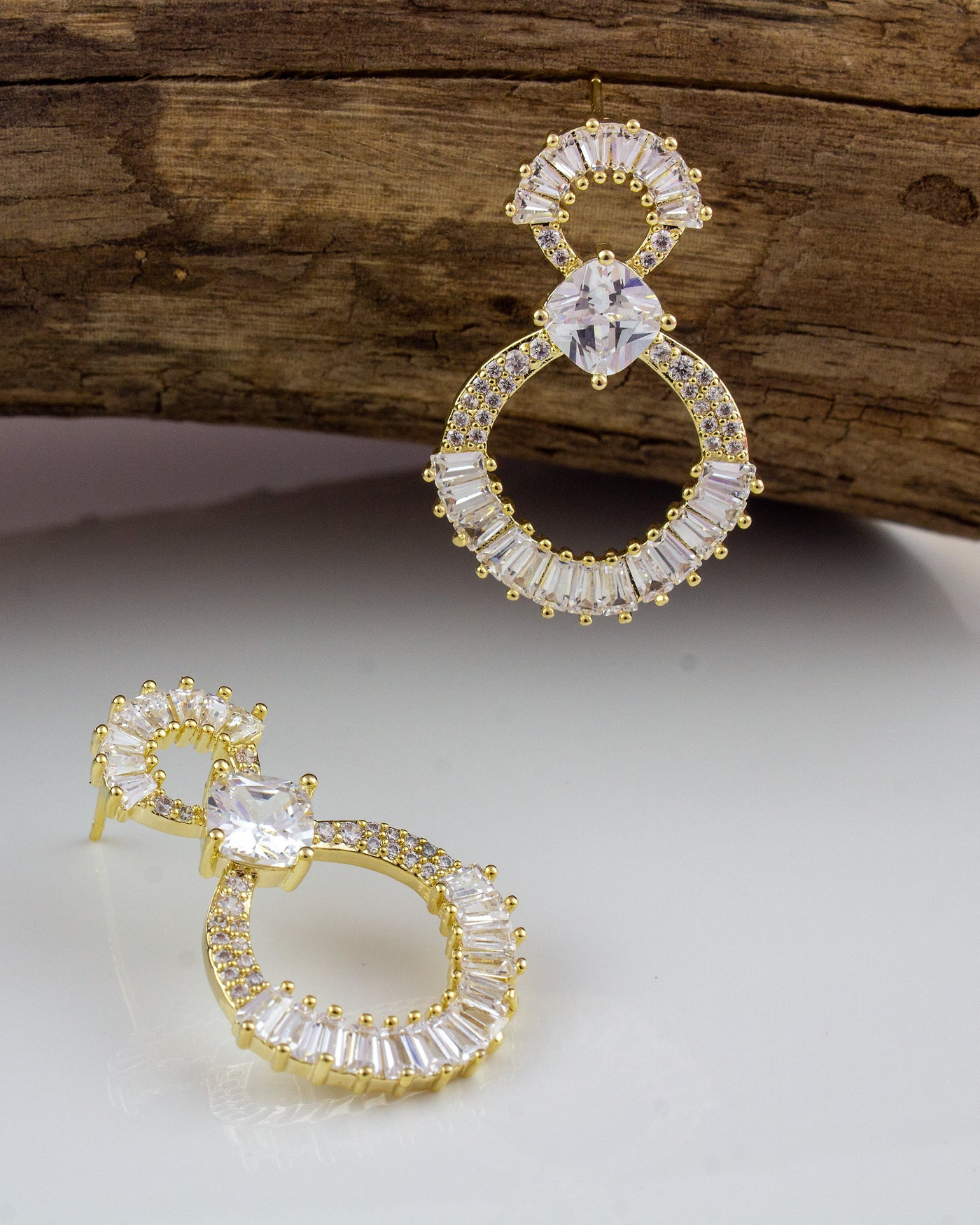Dual Halo Drop Earrings