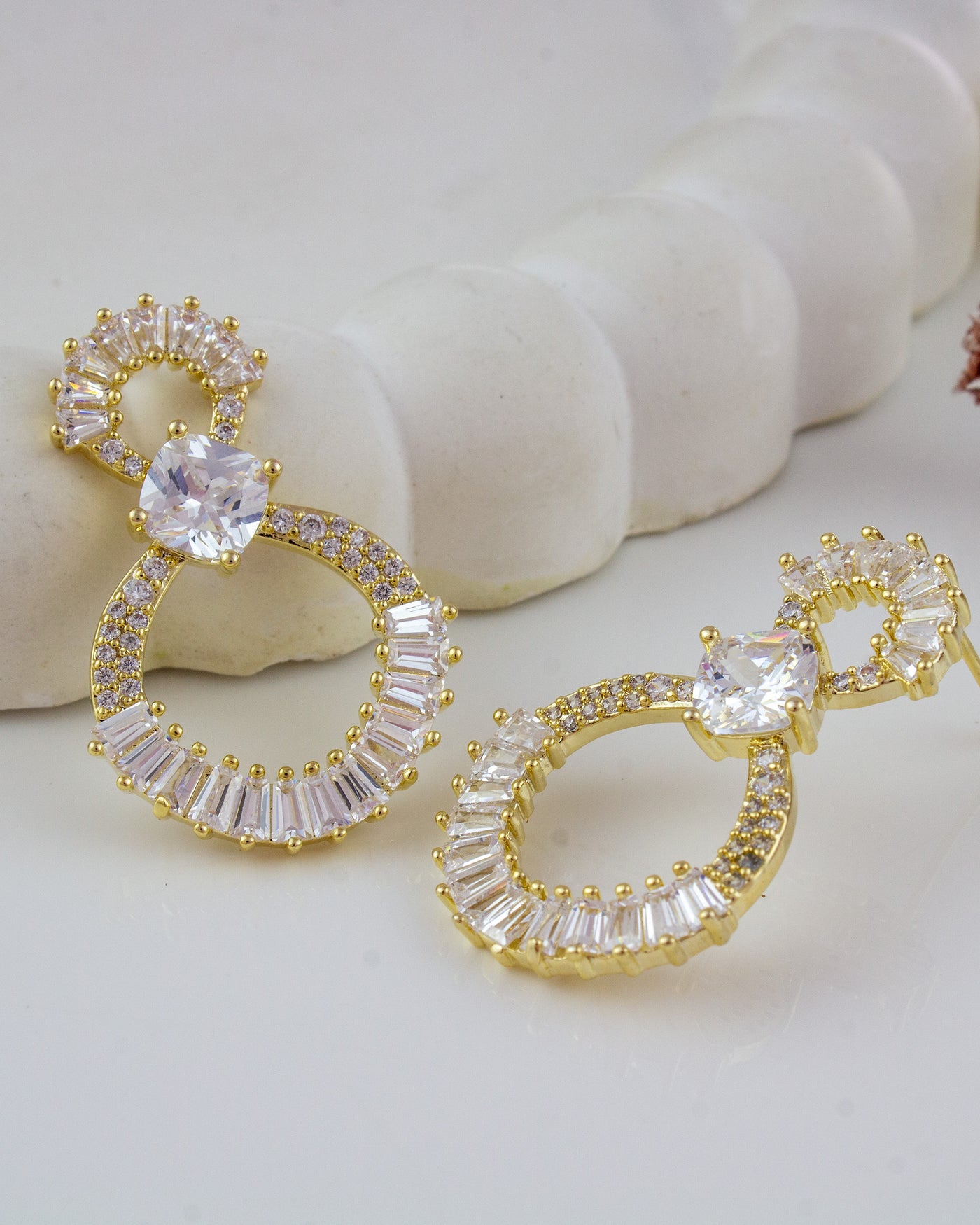 Dual Halo Drop Earrings