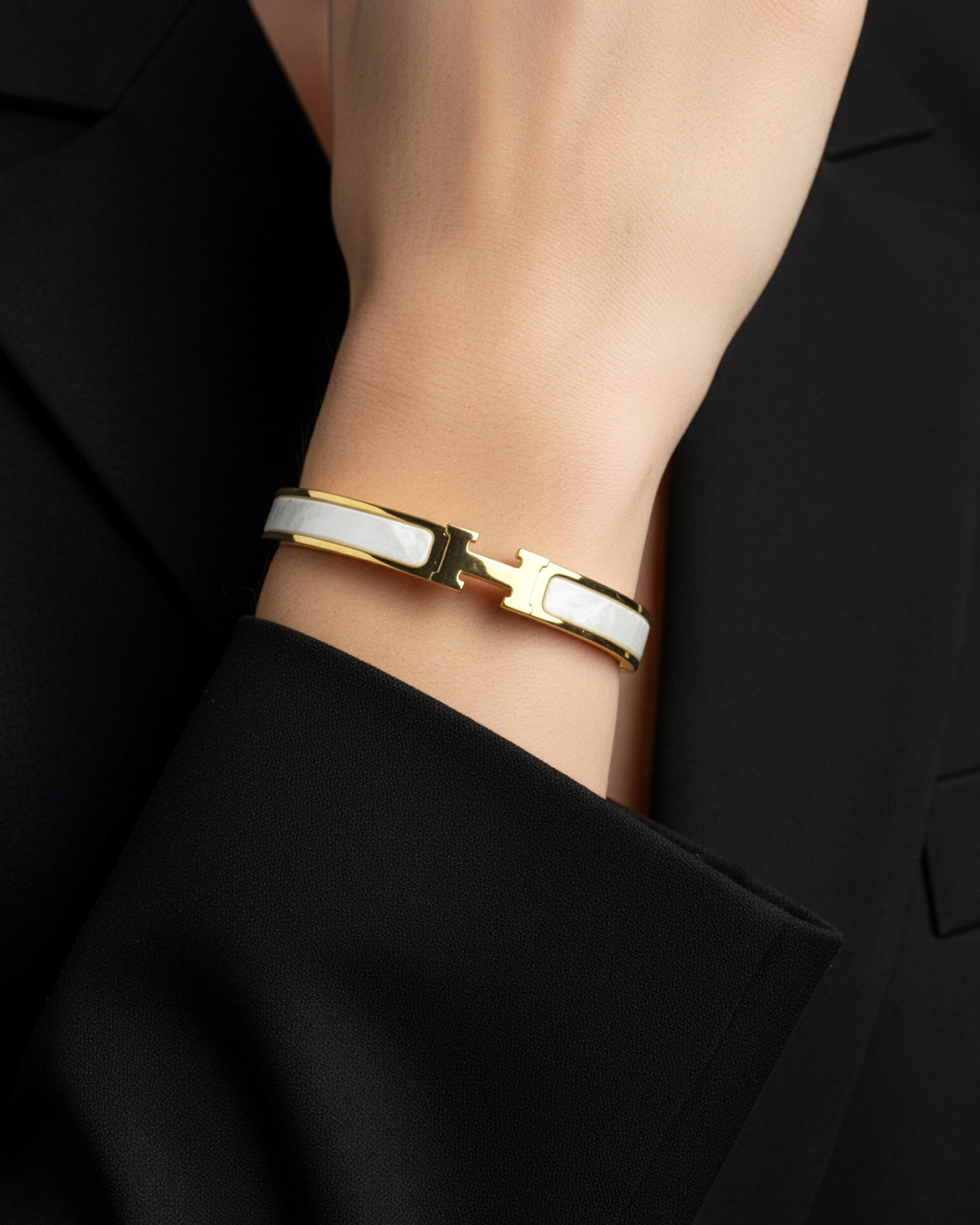 Gold H Design White Inlay Bracelet