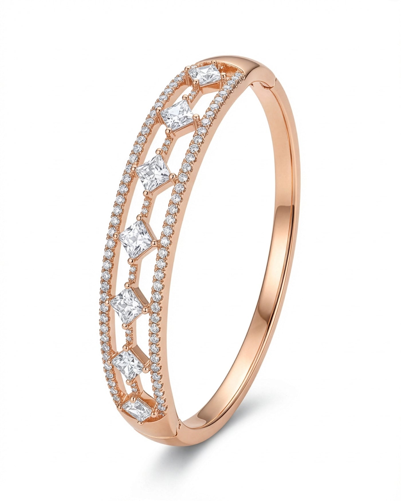 Princess Cut Crystal Double Line Bracelet