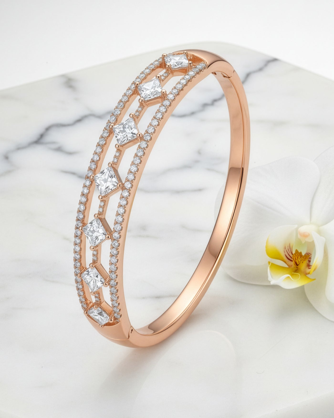 Princess Cut Crystal Double Line Bracelet