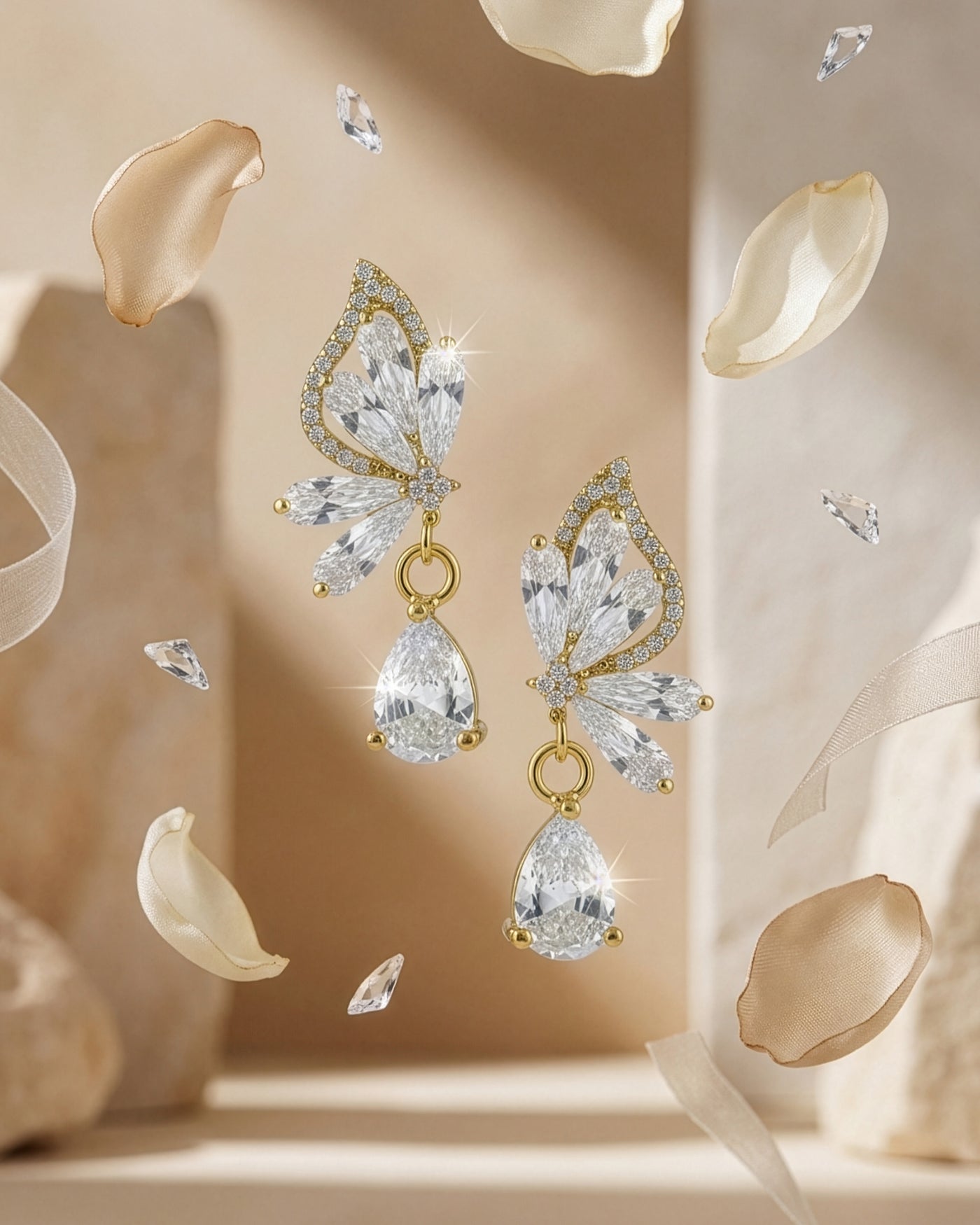 Crystal Butterfly Drop Earrings