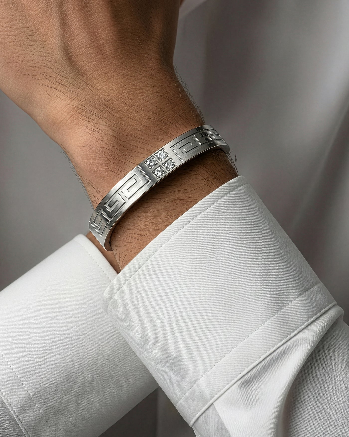 Dual Tone Greek Key Men’s Bracelet