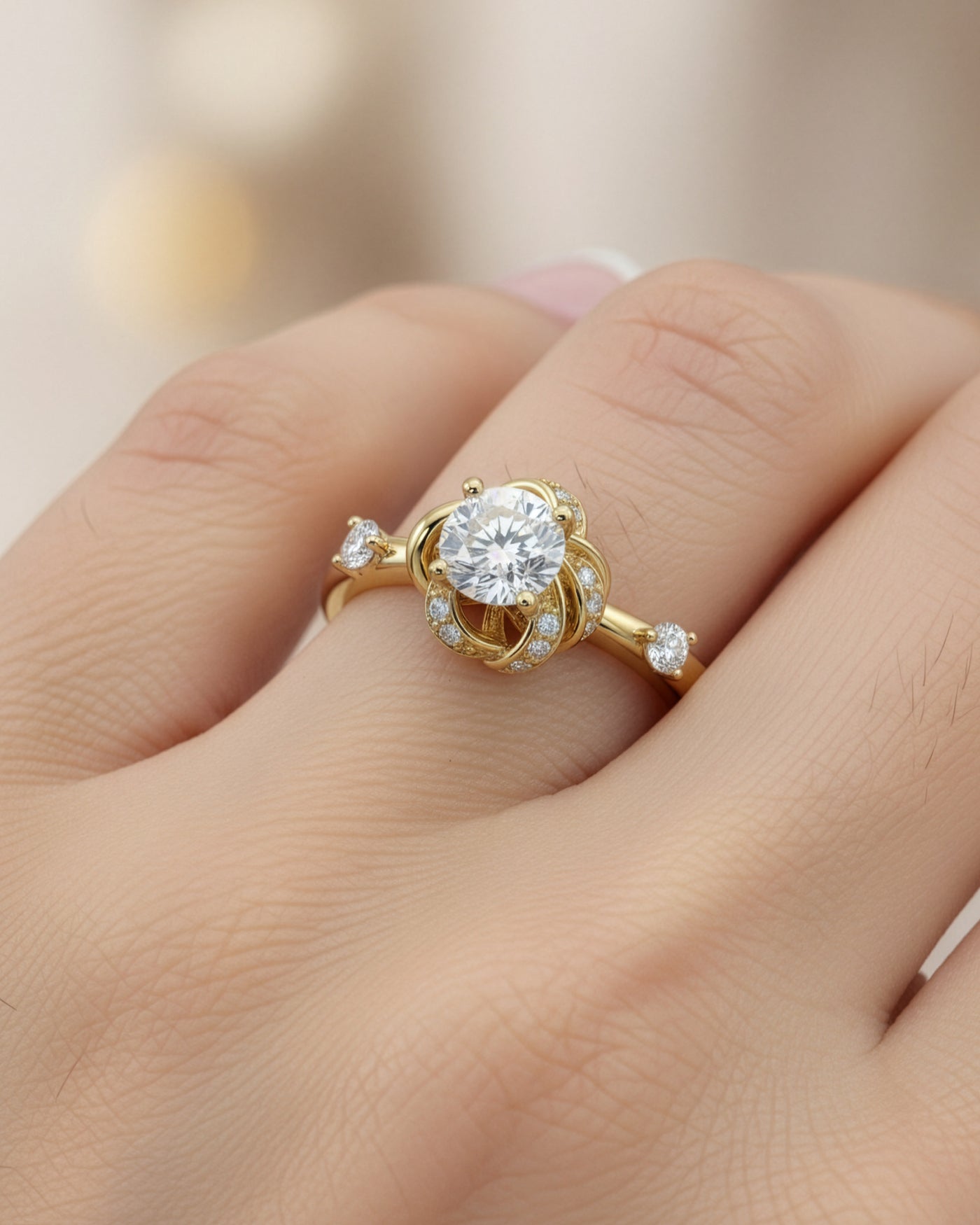 Floral Knot Solitaire Ring