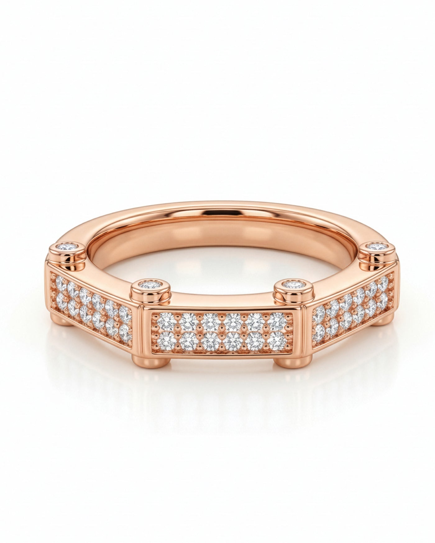 Geometric Pavé Panel Ring