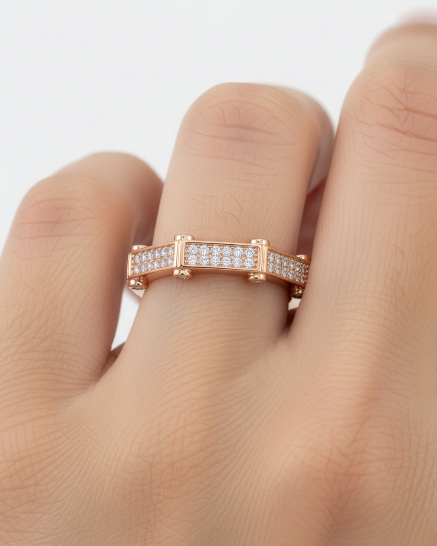 Geometric Pavé Panel Ring