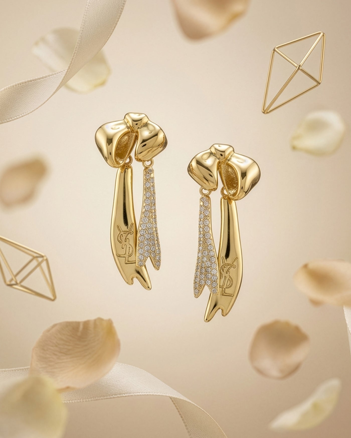 Gold Ribbon Luxe Drop Earrings