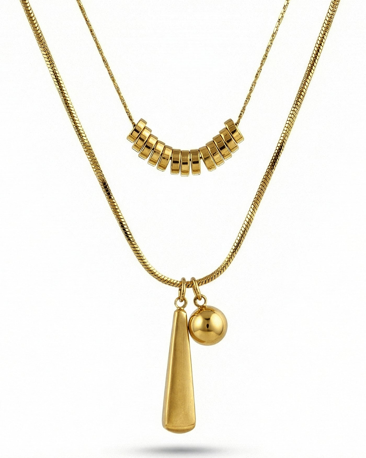 Layered Drop Charm Chain Necklace
