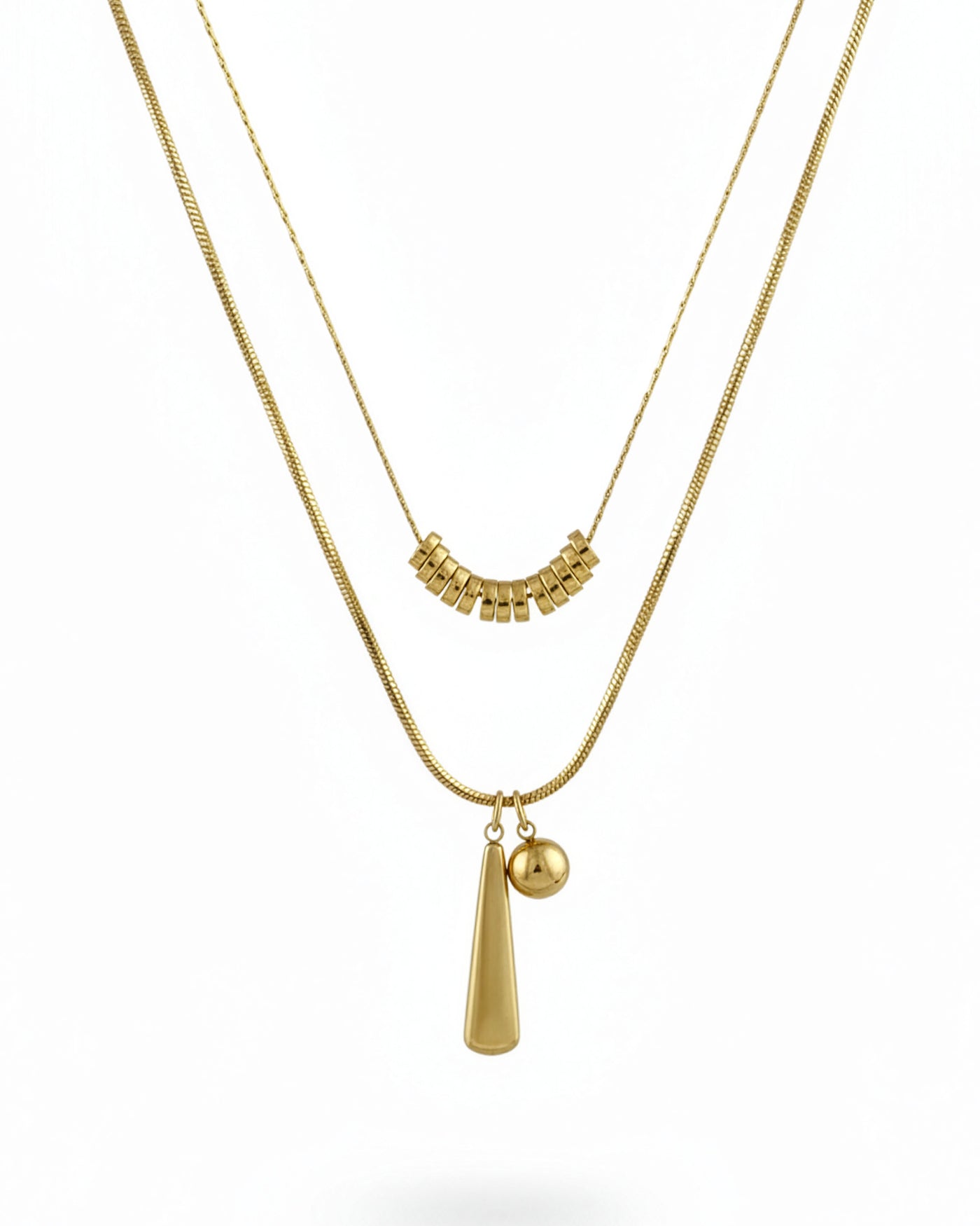 Layered Drop Charm Chain Necklace