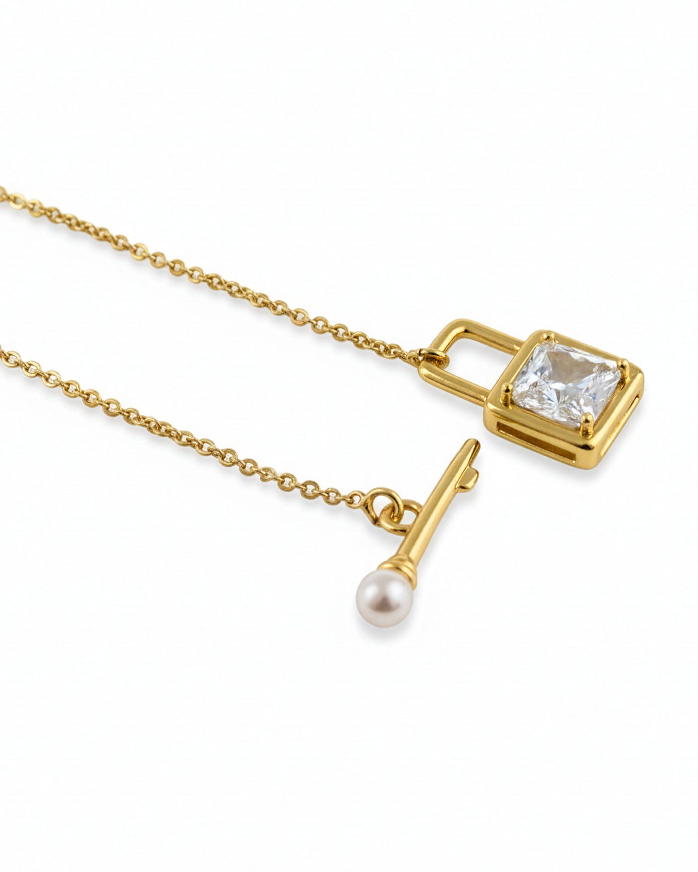 Lock Charm Crystal Pendant Chain