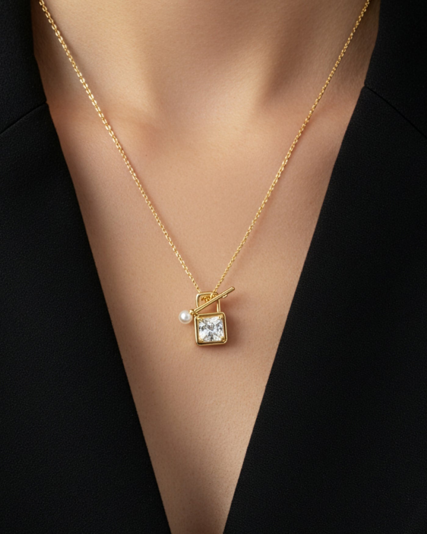Lock Charm Crystal Pendant Chain