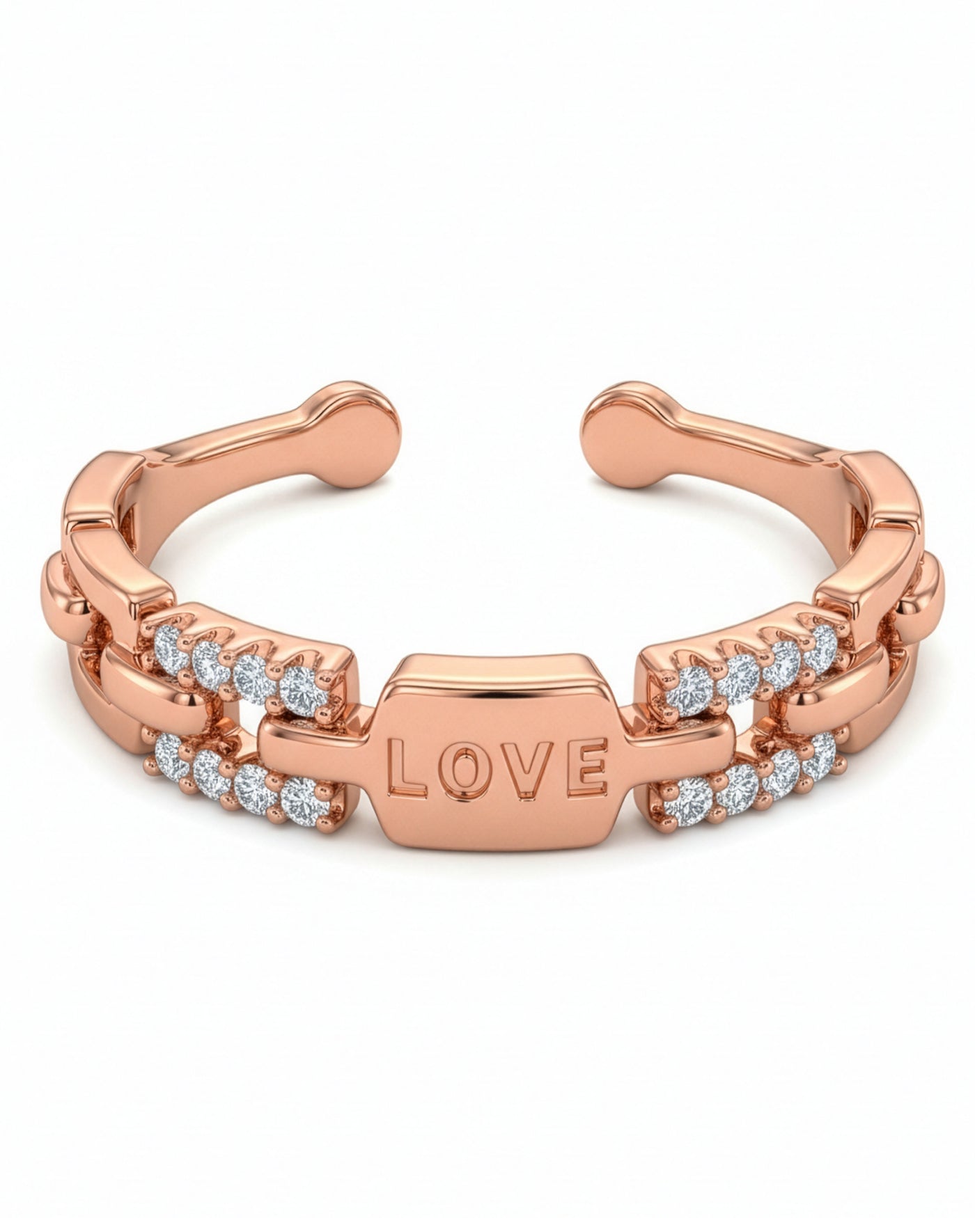 Love Engraved Crystal Open Ring
