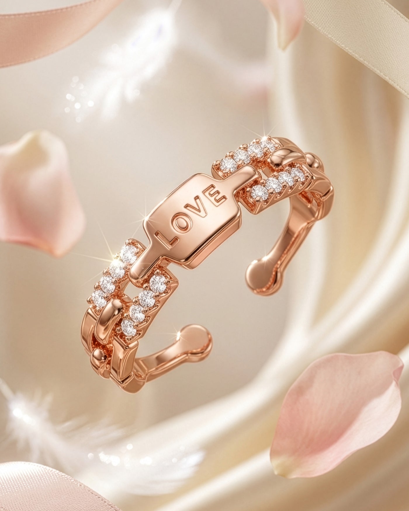 Love Engraved Crystal Open Ring