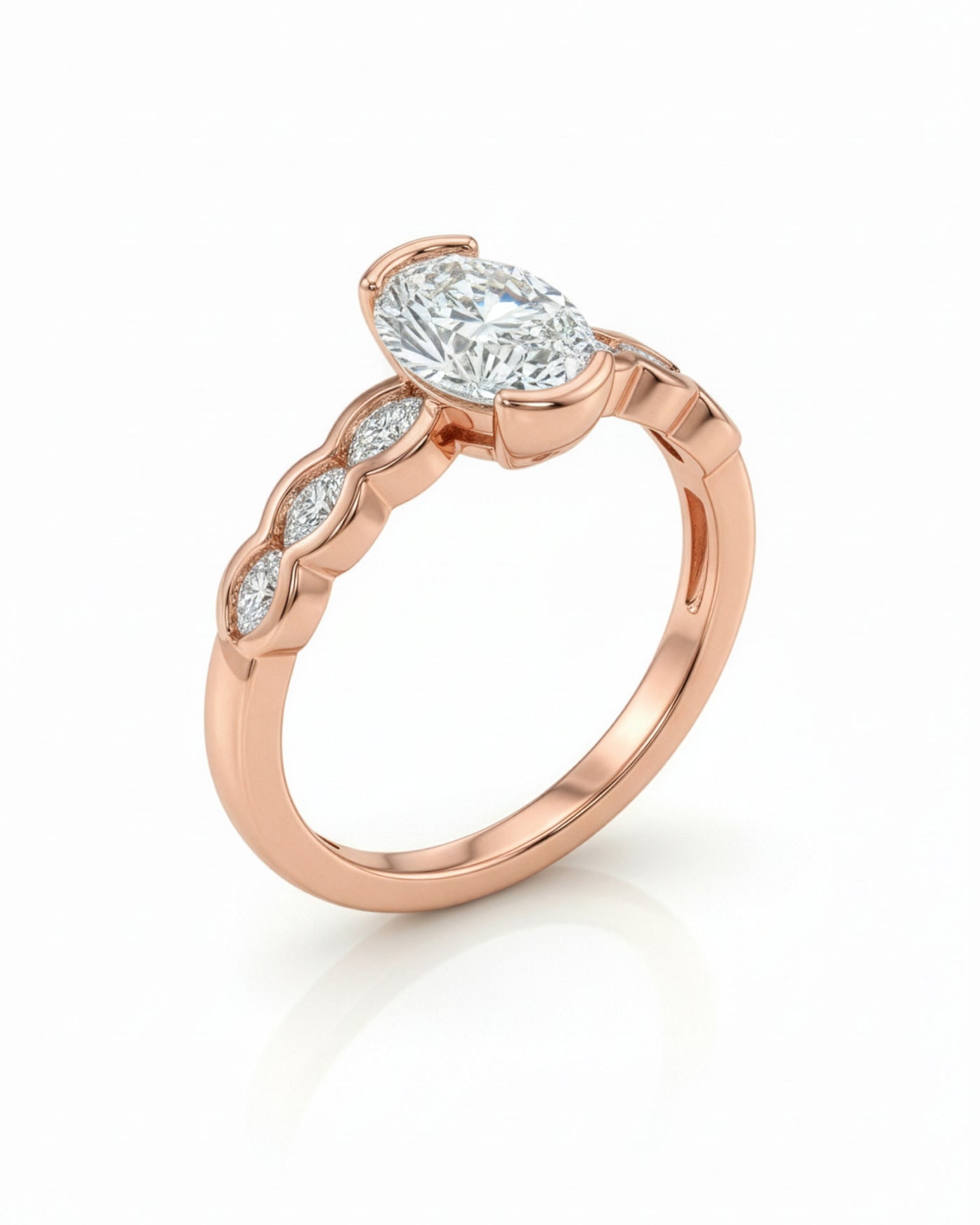Oval Solitaire Wave Crystal Ring