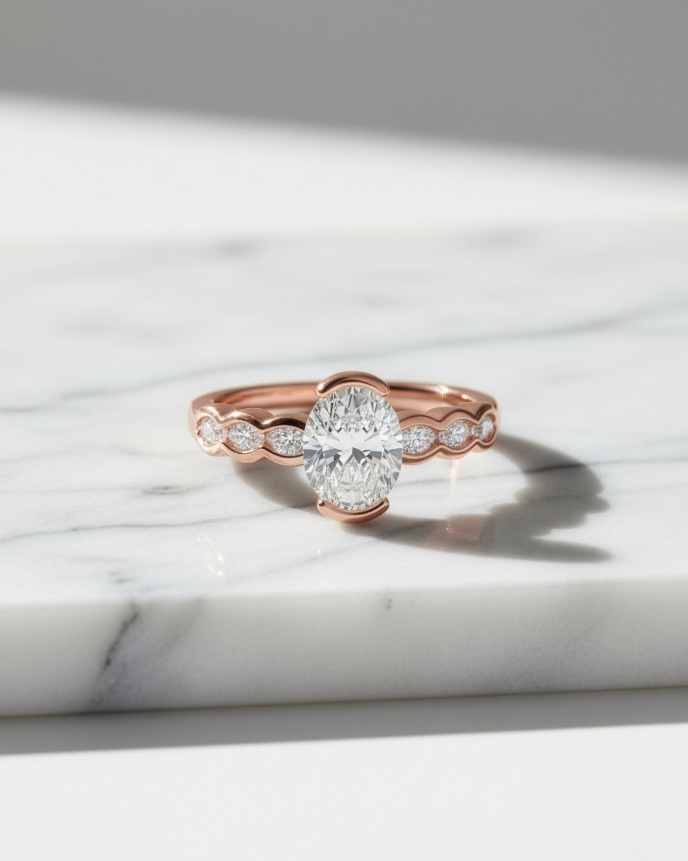 Oval Solitaire Wave Crystal Ring