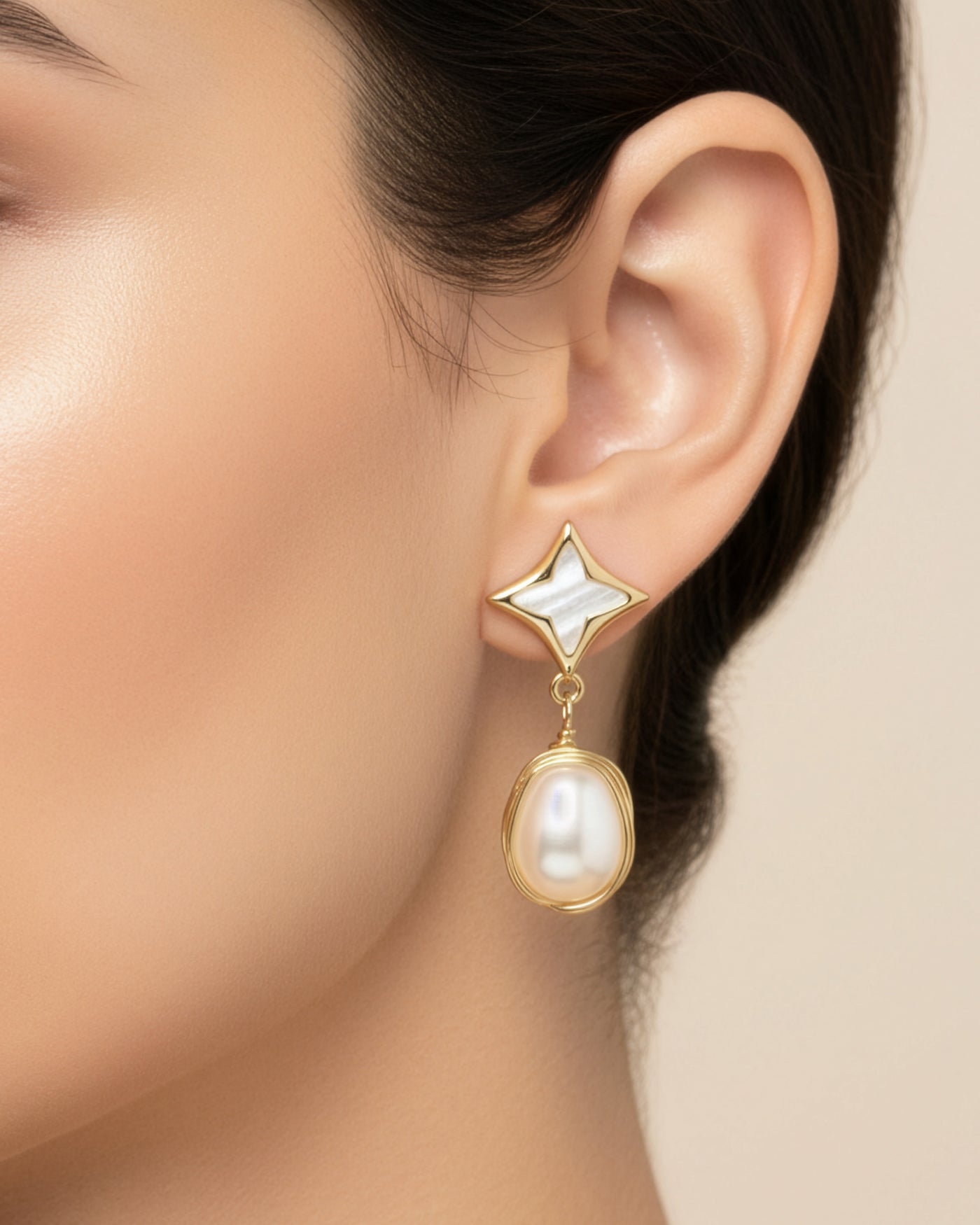 Pearl Star Drop Earrings