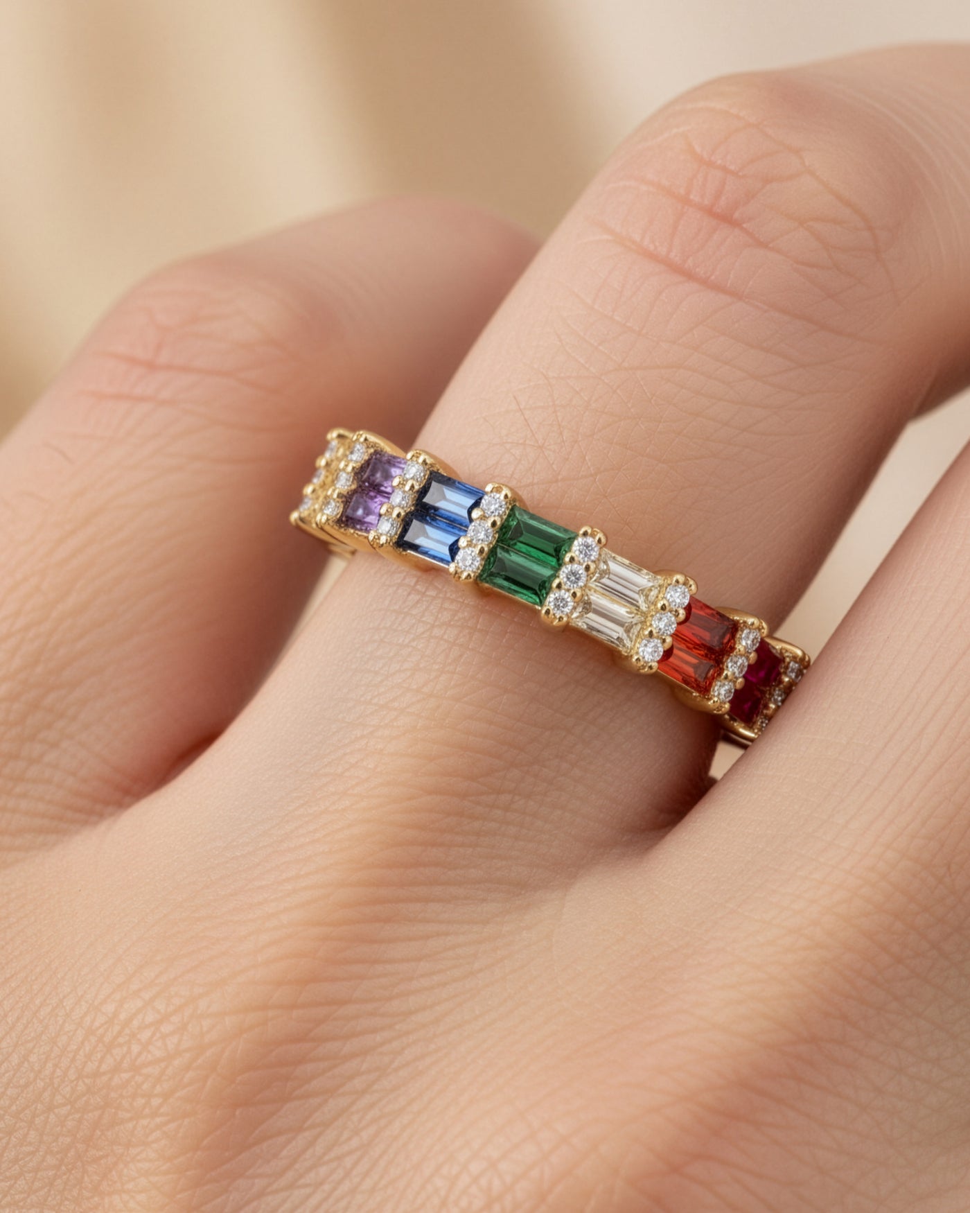 Rainbow Baguette Crystal Ring