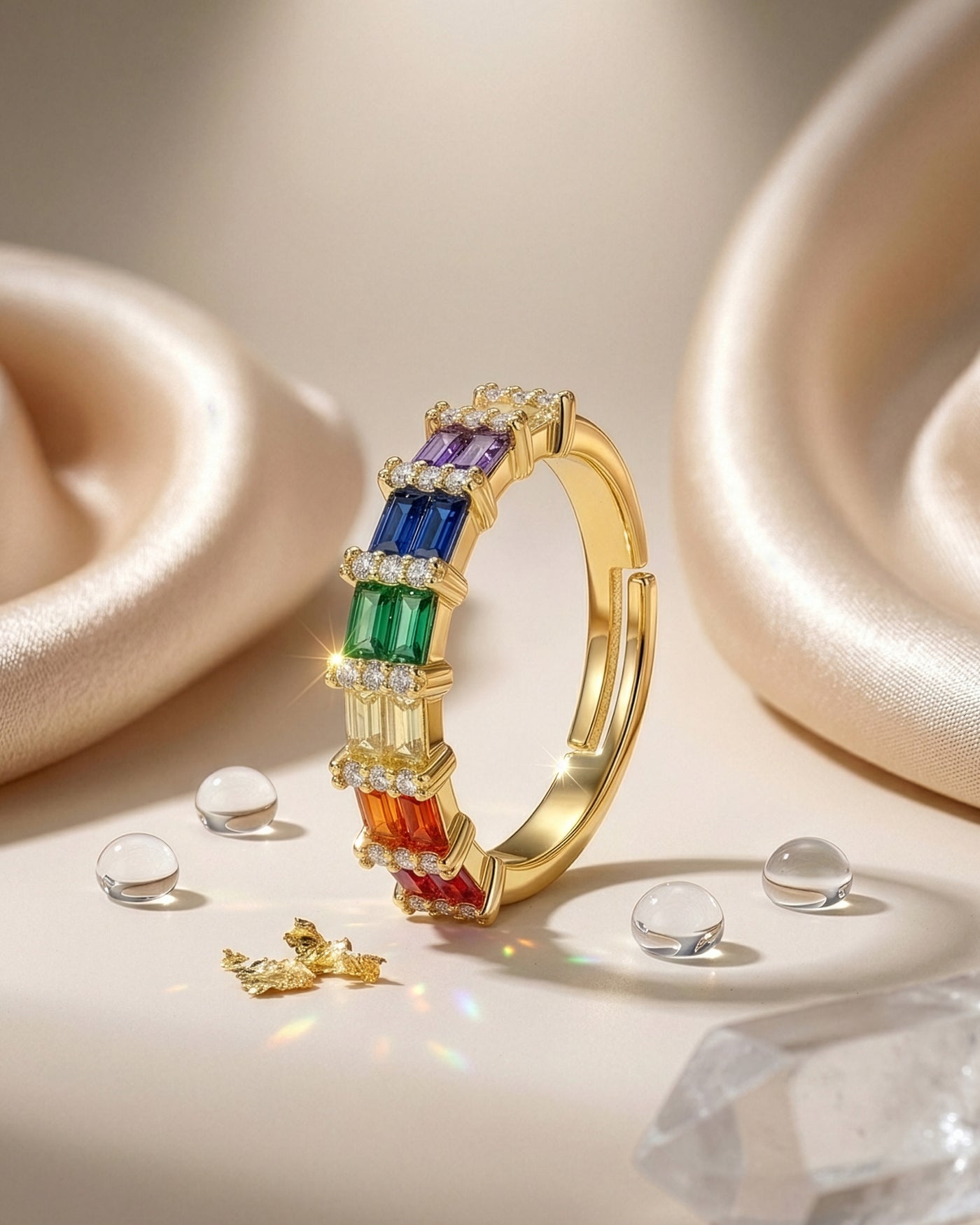 Rainbow Baguette Crystal Ring