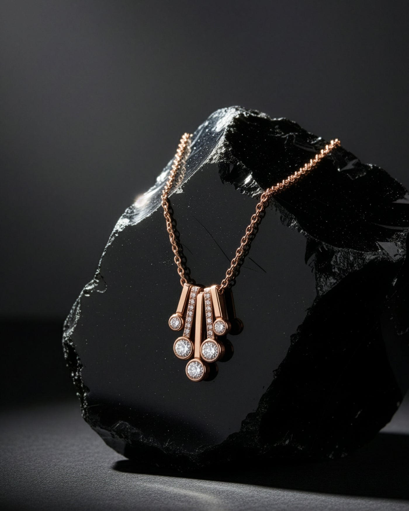 Rose Gold Drop Multi-Stone Pendant Chain