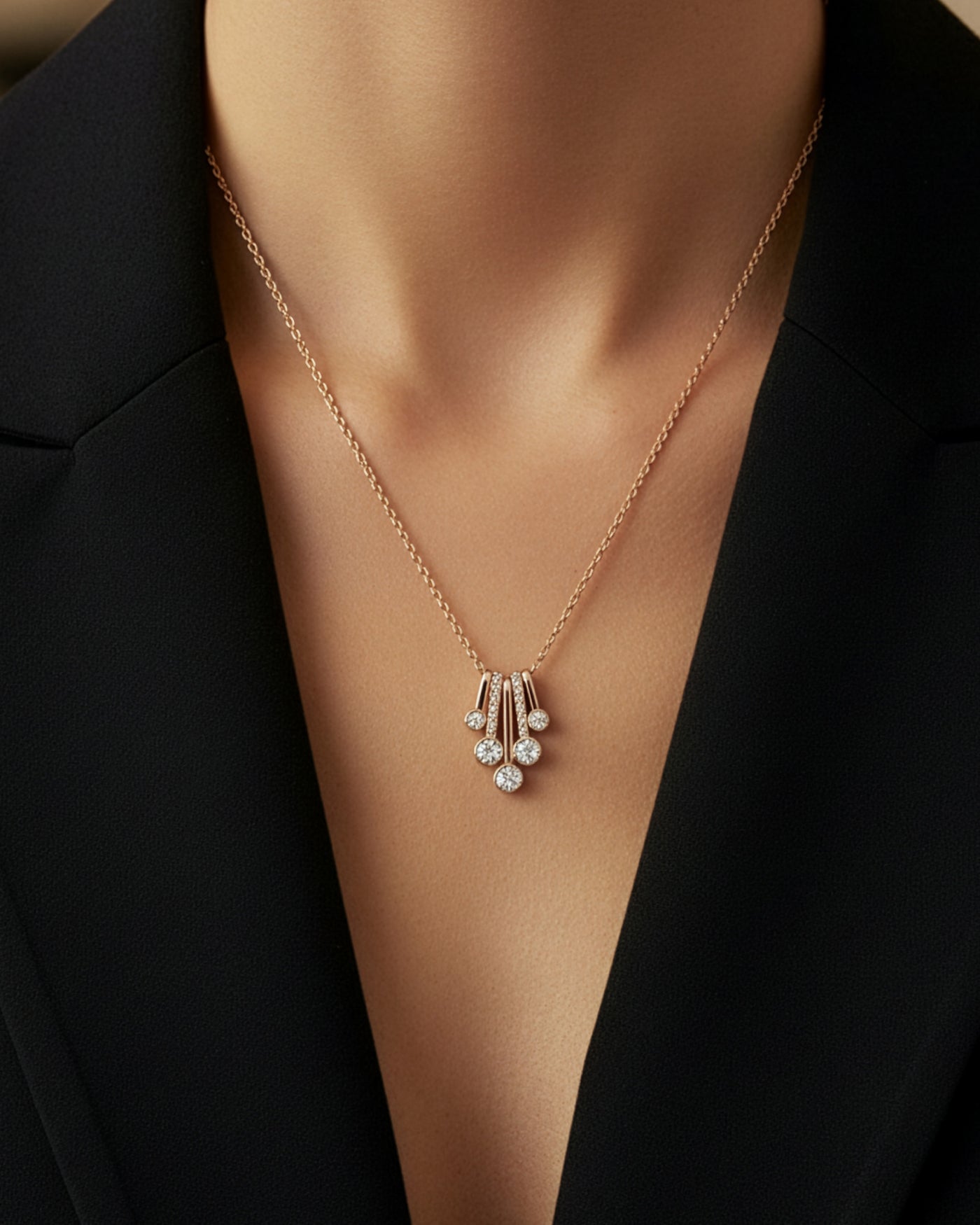 Rose Gold Drop Multi-Stone Pendant Chain