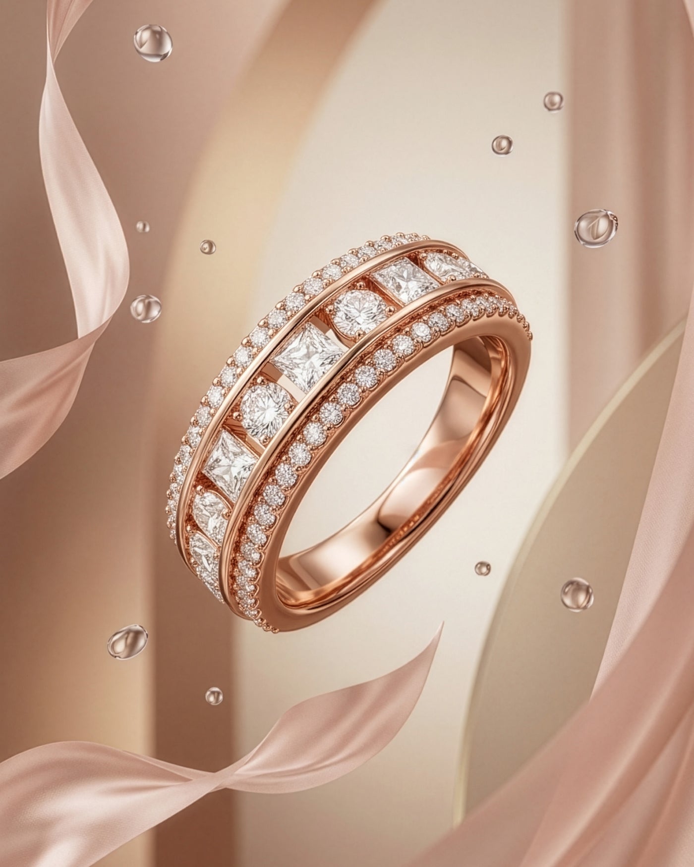 Triple Row Crystal Band Ring